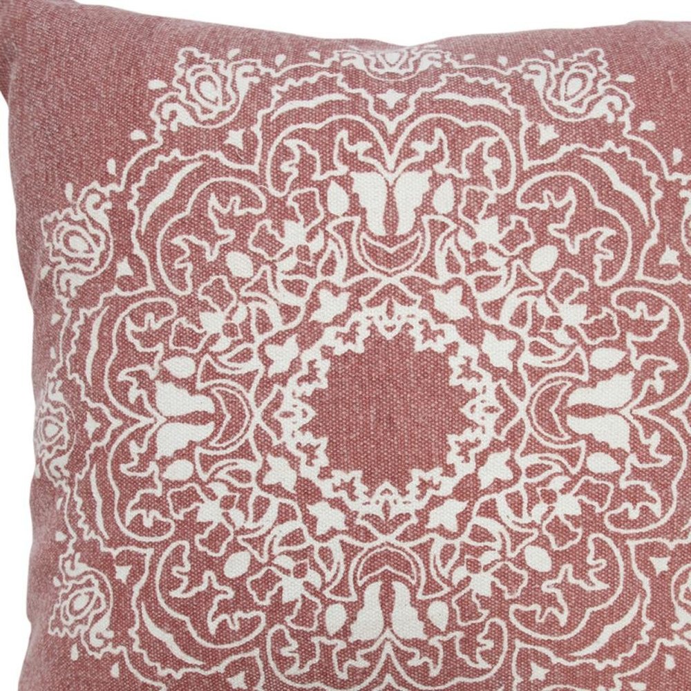 20" Dusty Rose And White Medallion Cotton Throw Pillow Cover