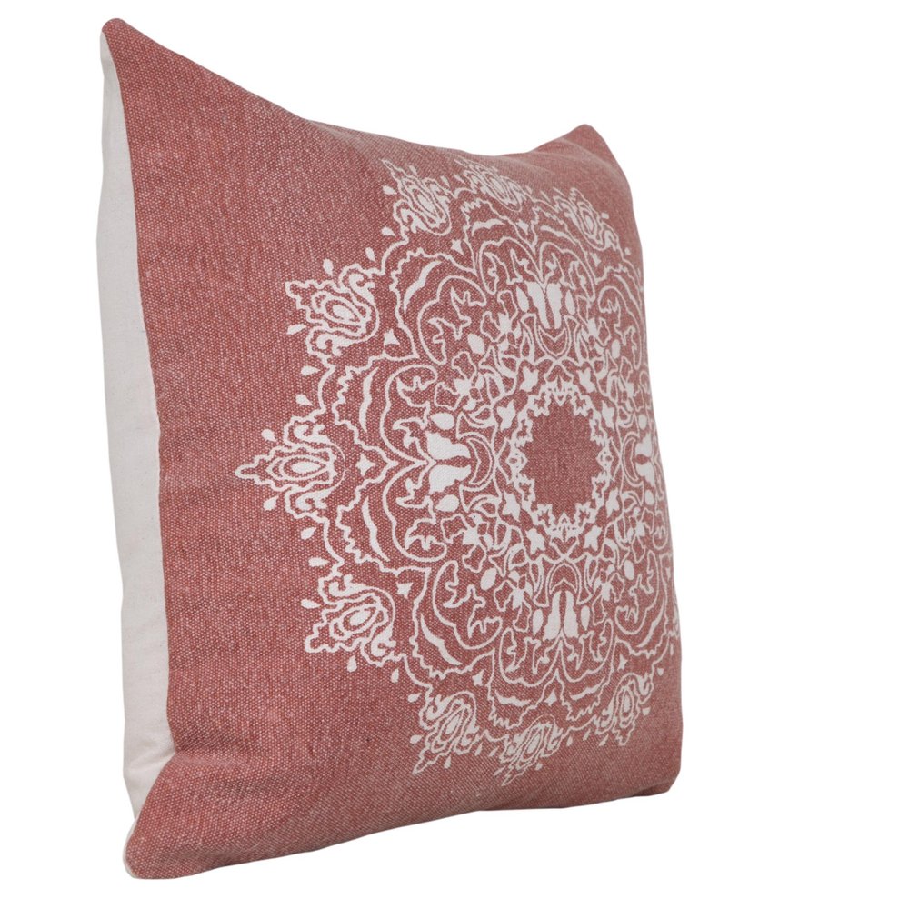 20" Dusty Rose And White Medallion Cotton Throw Pillow Cover