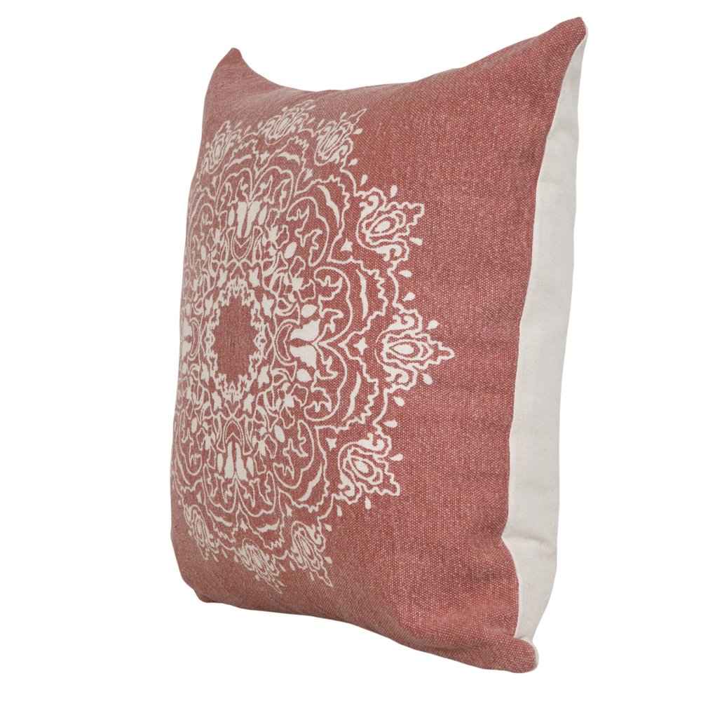 20" Red And White Medallion Cotton Throw Pillow Cover