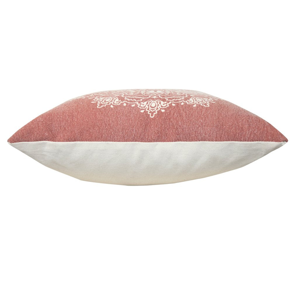 20" Dusty Rose And White Medallion Cotton Throw Pillow Cover