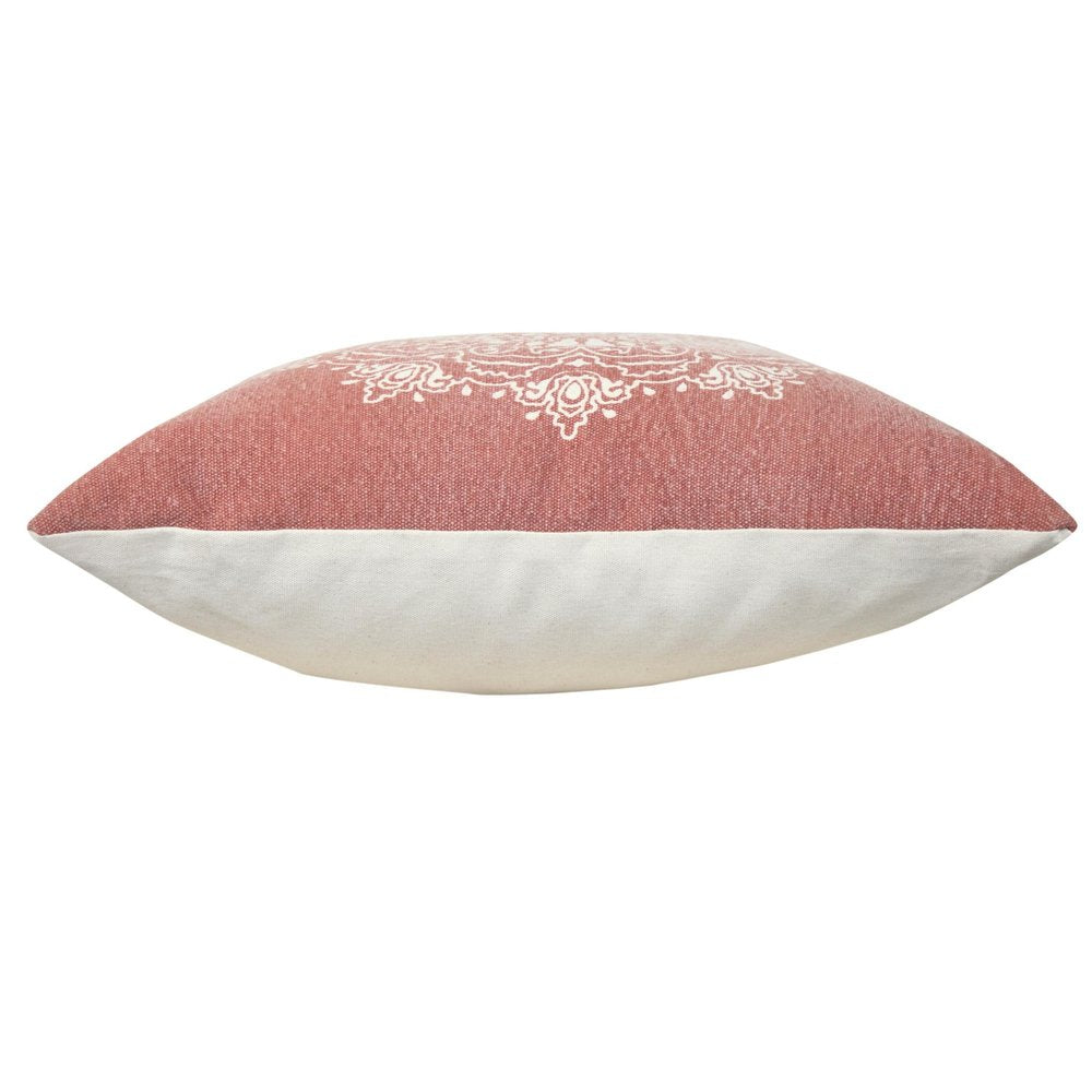 20" Dusty Rose And White Medallion Cotton Throw Pillow Cover