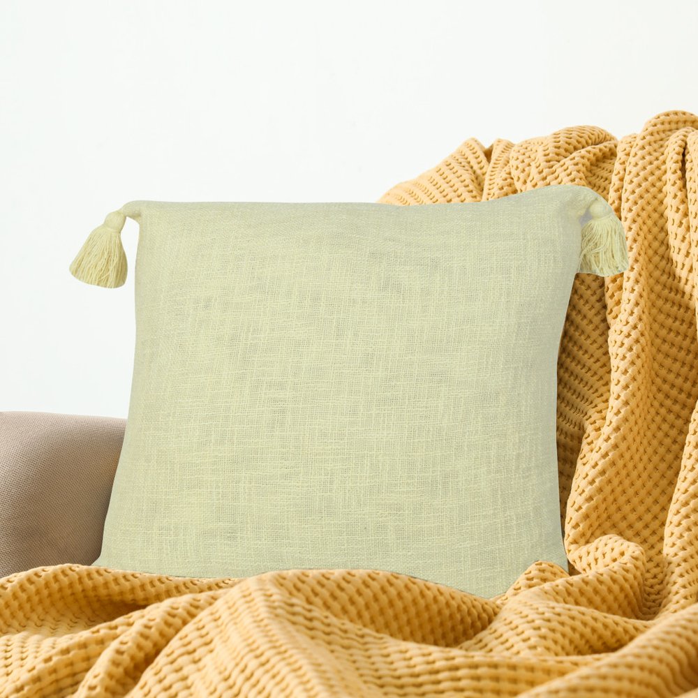 20" Yellow Cotton Throw Pillow Cover