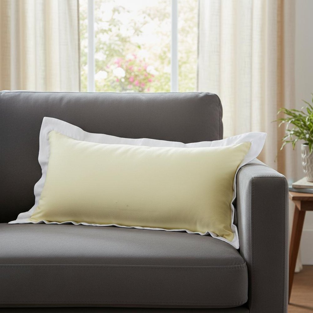 14" X 36" Yellow And White Lumbar Color Block Cotton Throw Pillow Cover