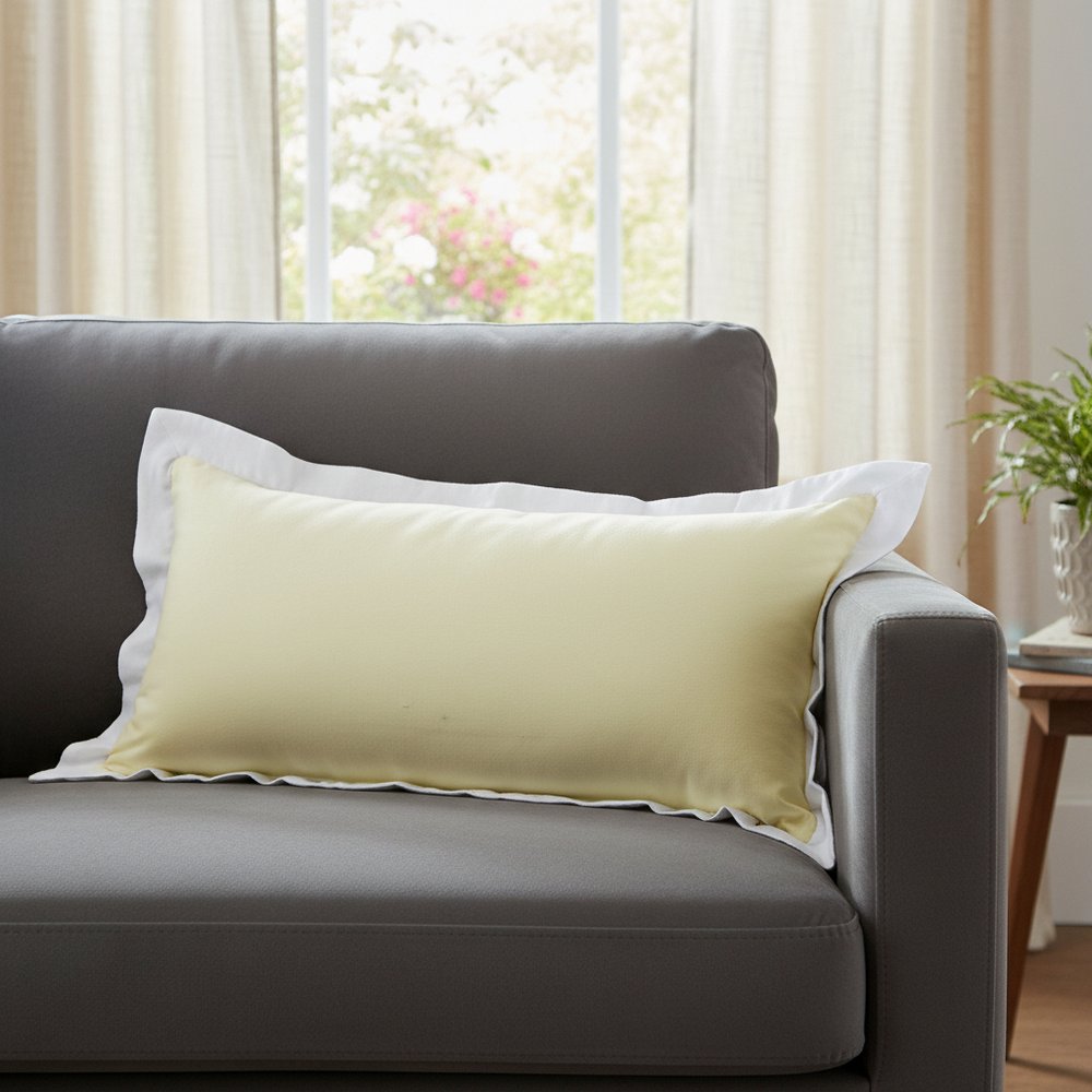 14" X 36" Yellow And White Lumbar Color Block Cotton Throw Pillow Cover