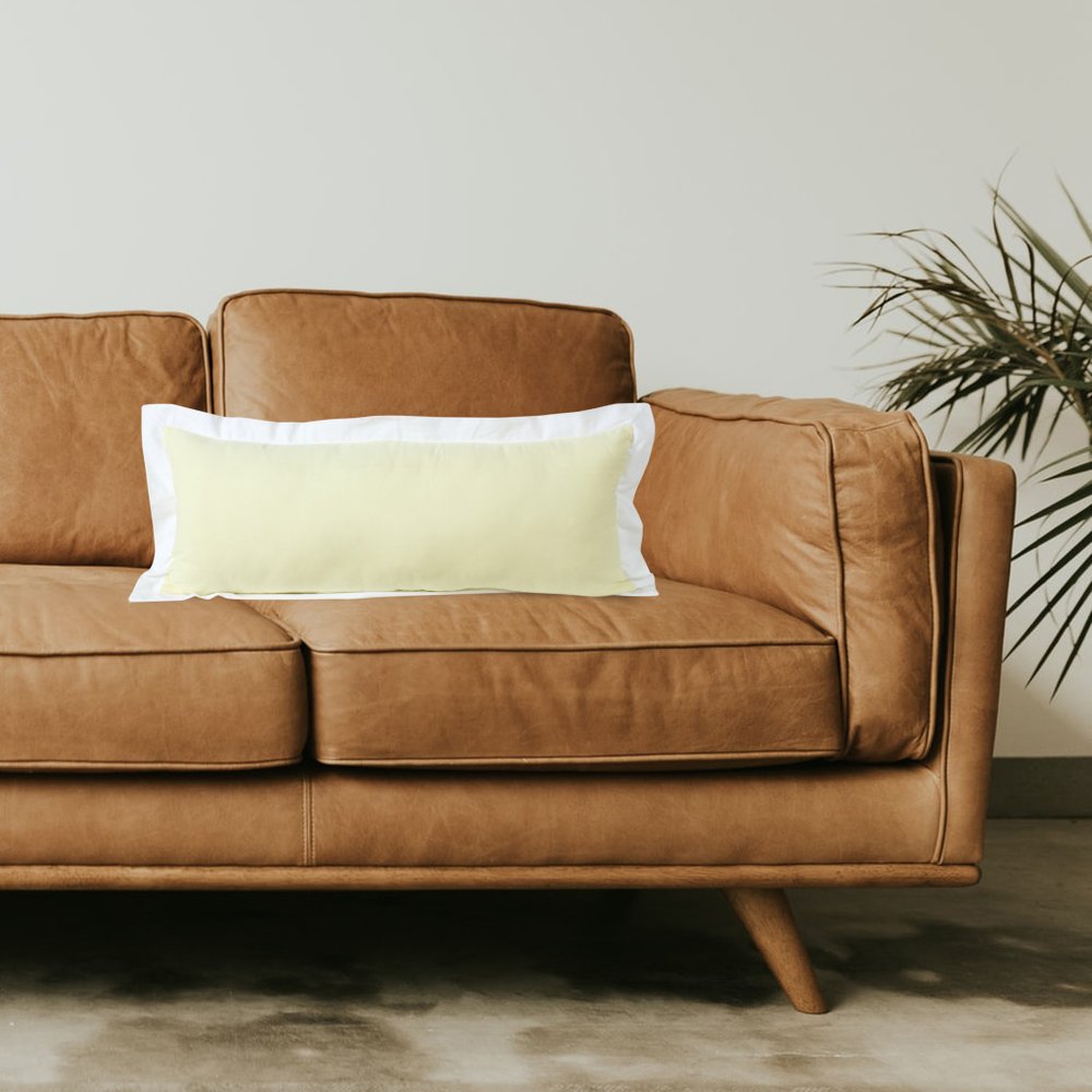 14" X 36" Yellow And White Lumbar Color Block Cotton Throw Pillow Cover