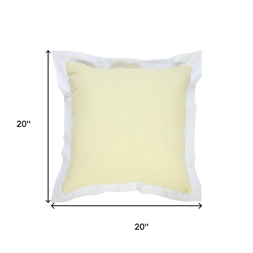 20" Yellow And White Color Block Cotton Throw Pillow Cover