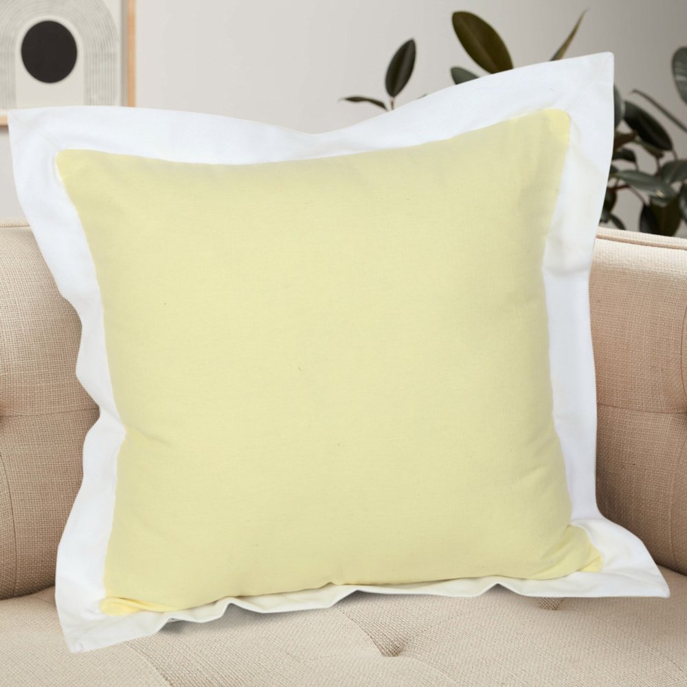 20" Yellow And White Color Block Cotton Throw Pillow Cover
