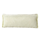 14" X 36" White And Yellow Lumbar Cotton Throw Pillow Cover with Fringe