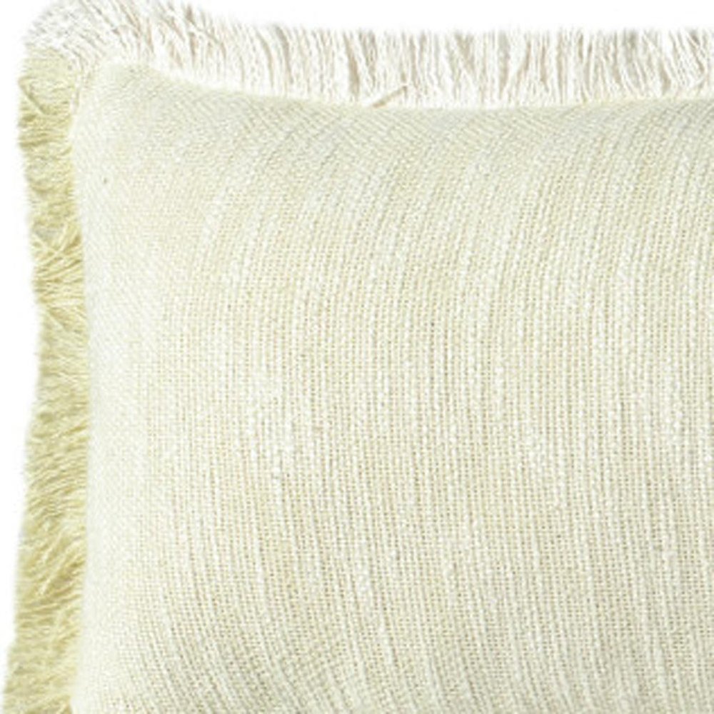 14" X 36" Yellow And White Lumbar Striped Cotton Throw Pillow Cover
