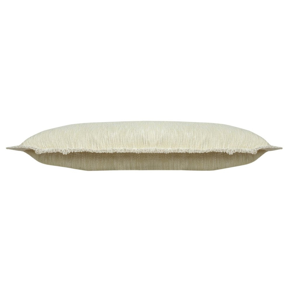 14" X 36" White And Yellow Lumbar Cotton Throw Pillow Cover with Fringe