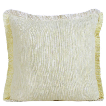 20" White And Yellow Cotton Throw Pillow Cover with Fringe