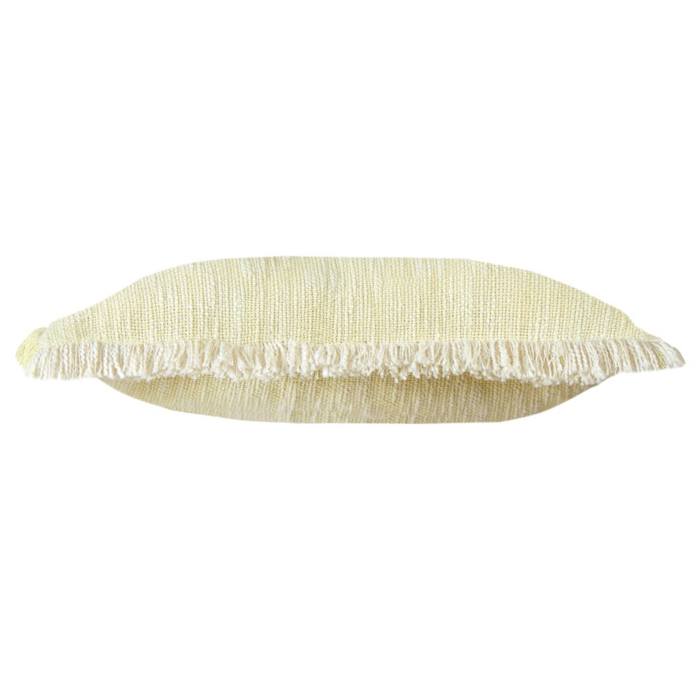 20" White And Yellow Cotton Throw Pillow Cover with Fringe