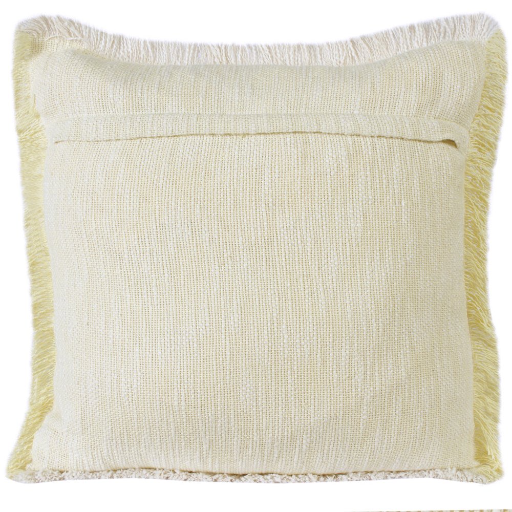 20" White And Yellow Cotton Throw Pillow Cover with Fringe