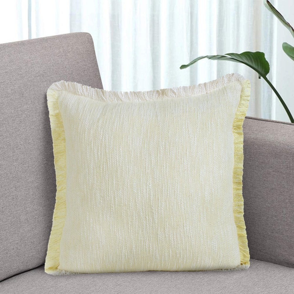20" Yellow And White Striped Cotton Throw Pillow Cover
