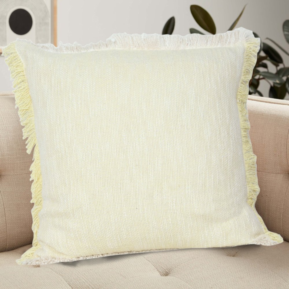 20" Yellow And White Striped Cotton Throw Pillow Cover