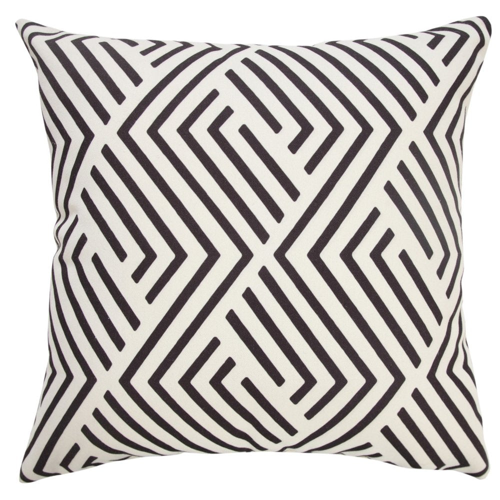 20" Black And White Geometric Recycled Poly Linen Throw Pillow Cover
