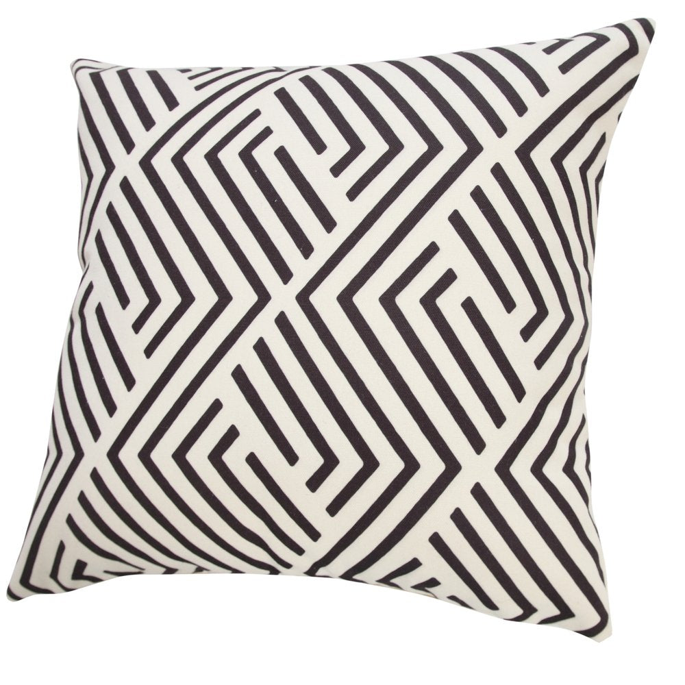 20" Black And White Geometric Recycled Poly Linen Throw Pillow Cover