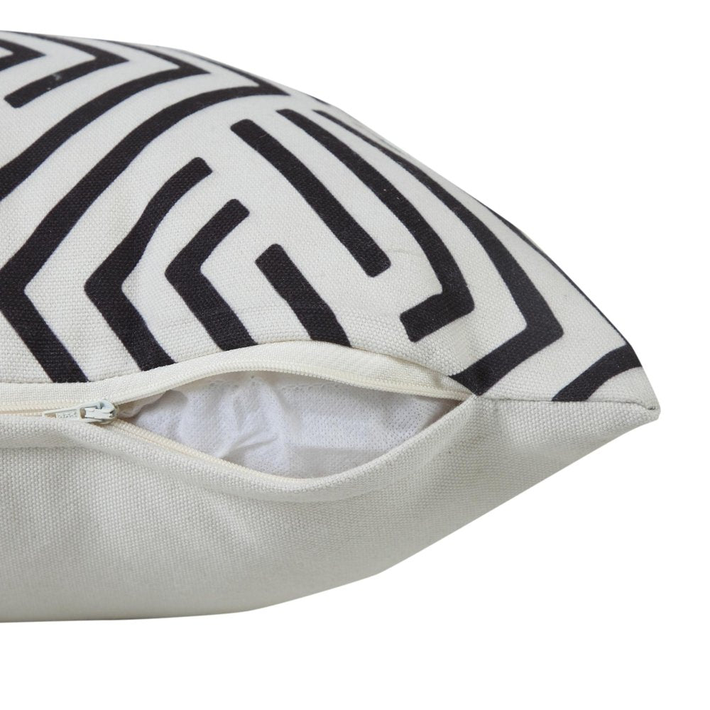 20" Black And White Geometric Recycled Poly Linen Throw Pillow Cover