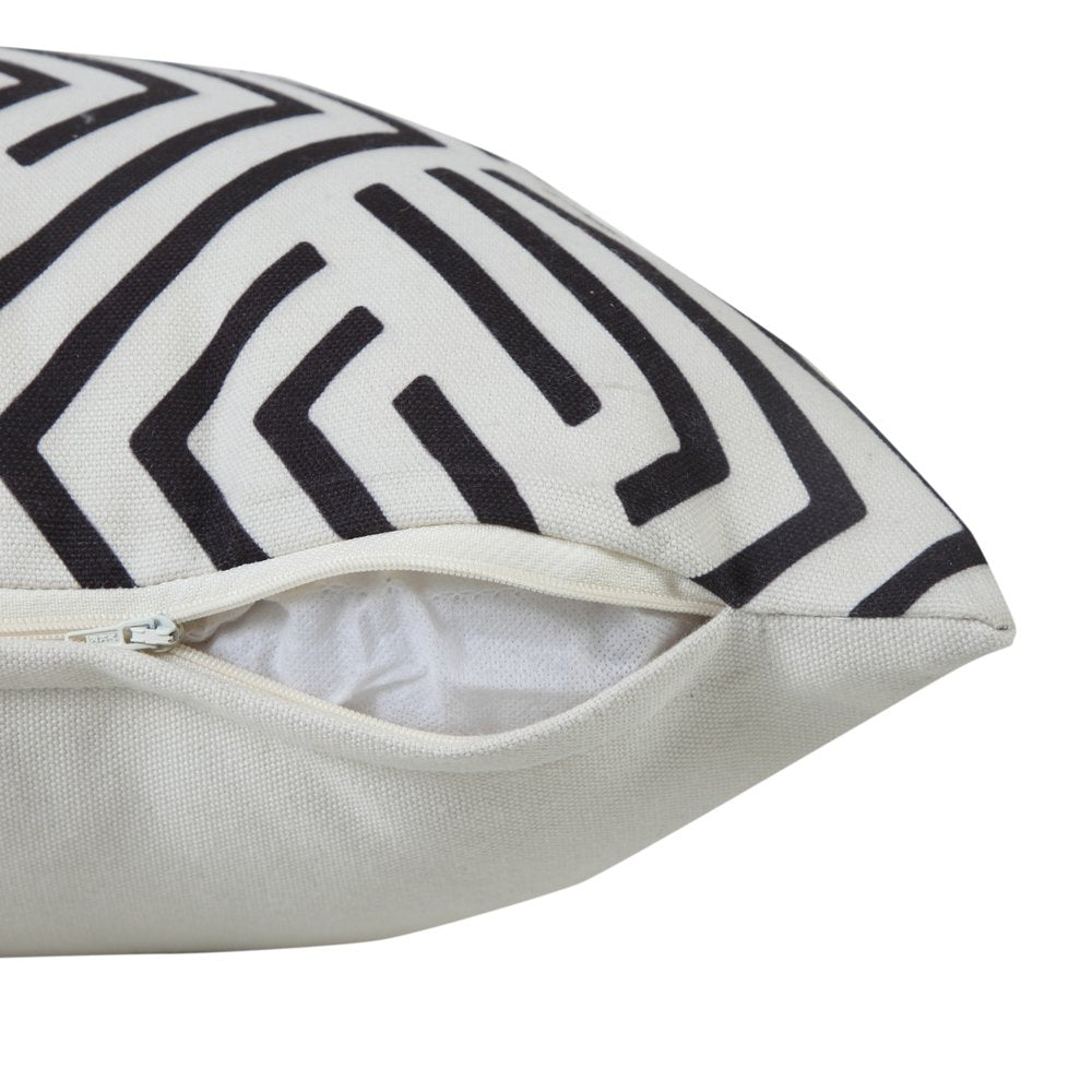20" Black And White Geometric Recycled Poly Linen Throw Pillow Cover