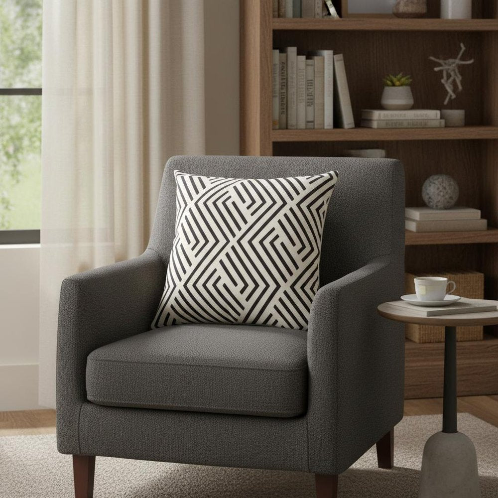 20" Black And White Geometric Recycled Poly Linen Throw Pillow Cover