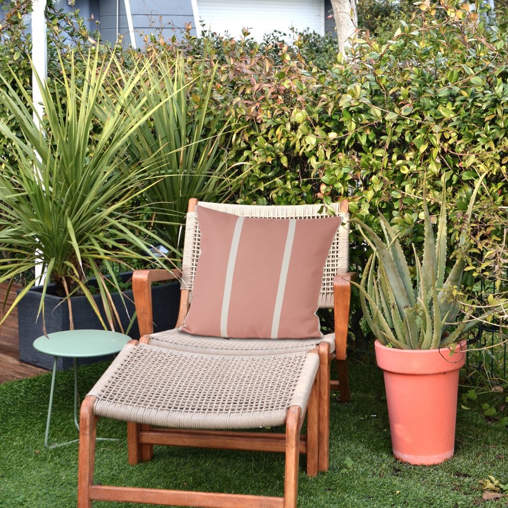 20" Pink And White Striped Recycled Poly Linen Throw Pillow Cover