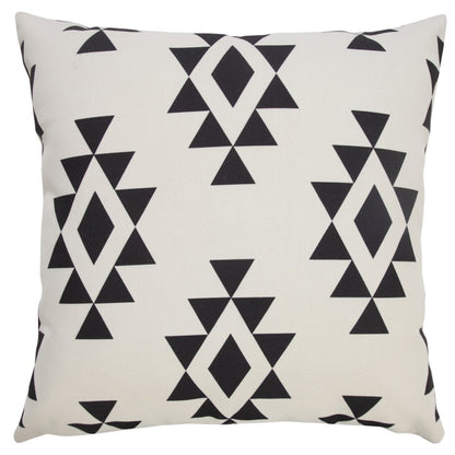 20" Black And White Geometric Recycled Poly Linen Throw Pillow Cover