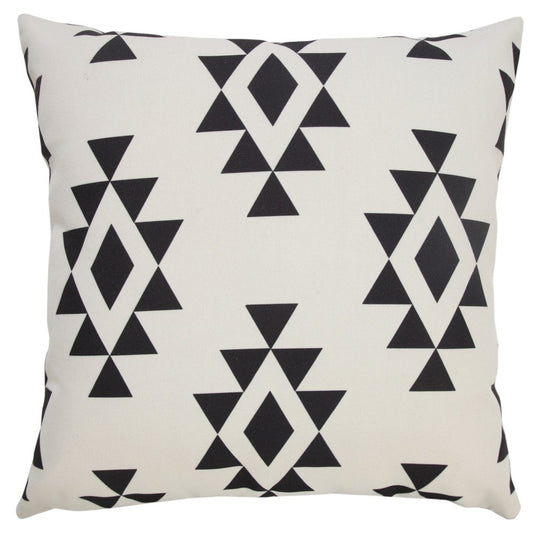 20" Black And White Geometric Recycled Poly Linen Throw Pillow Cover