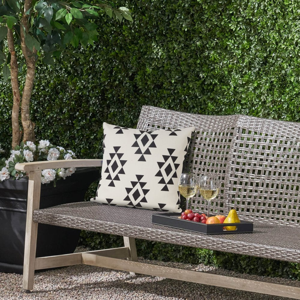 20" Black And White Geometric Recycled Poly Linen Throw Pillow Cover