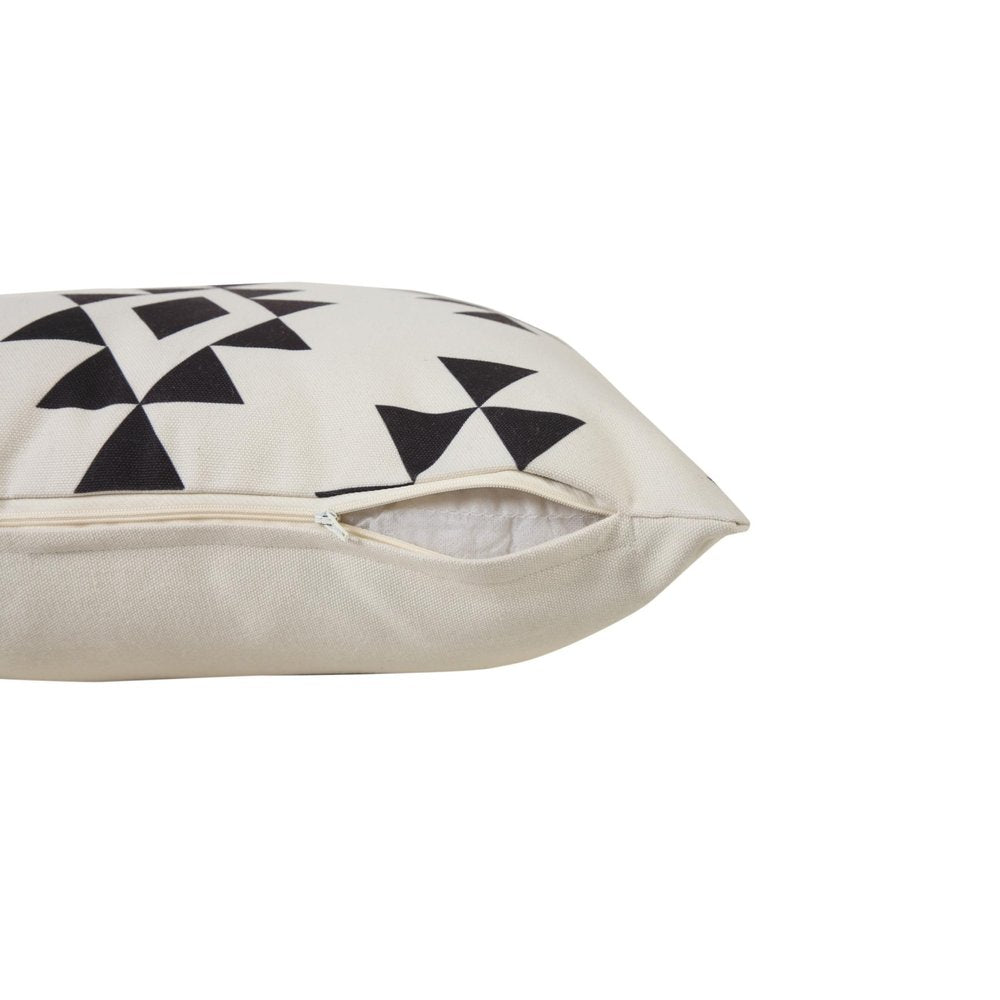 20" Black And White Geometric Recycled Poly Linen Throw Pillow Cover