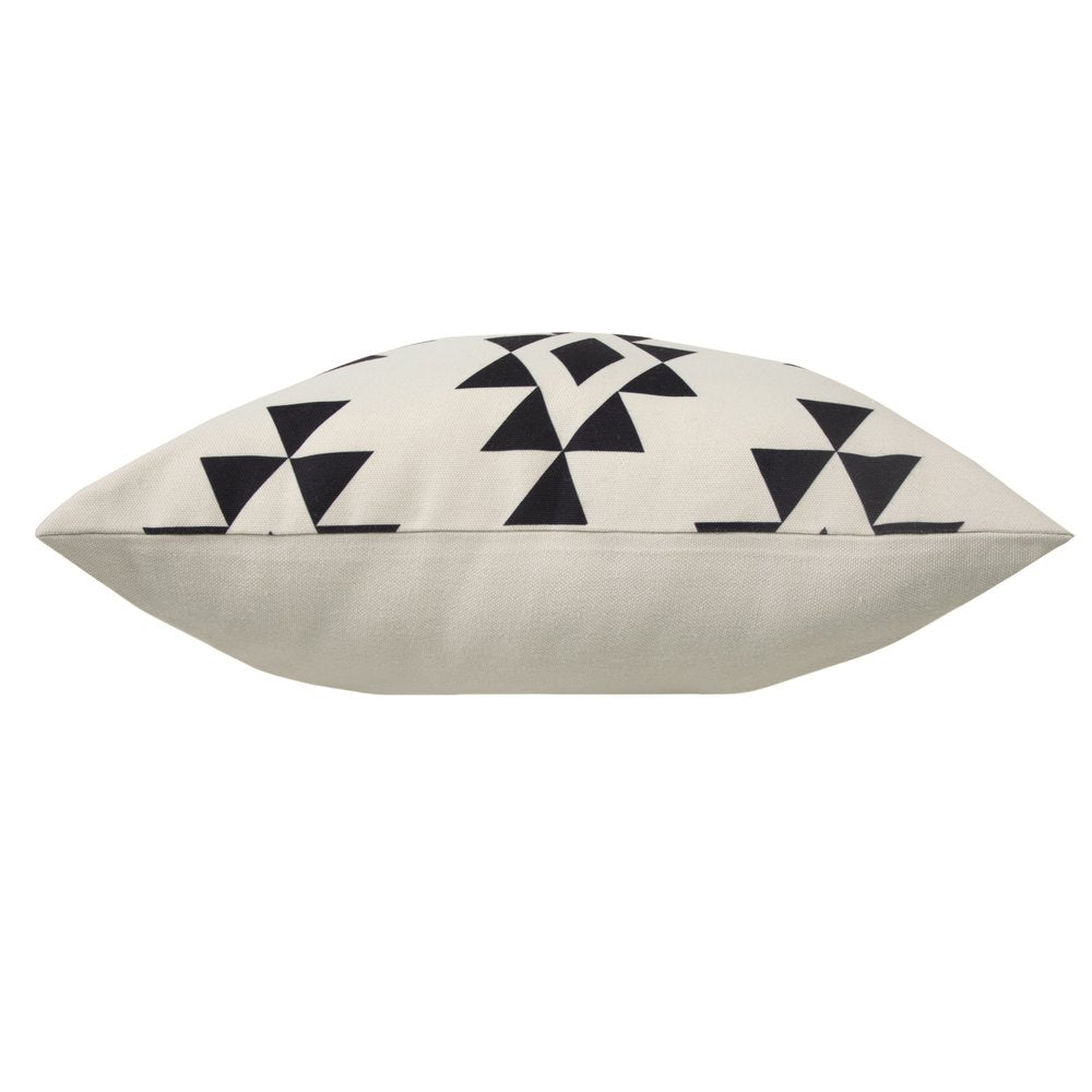 20" Black And White Geometric Recycled Poly Linen Throw Pillow Cover
