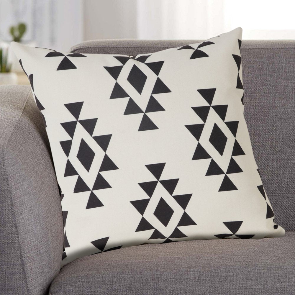 20" Black And White Geometric Recycled Poly Linen Throw Pillow Cover
