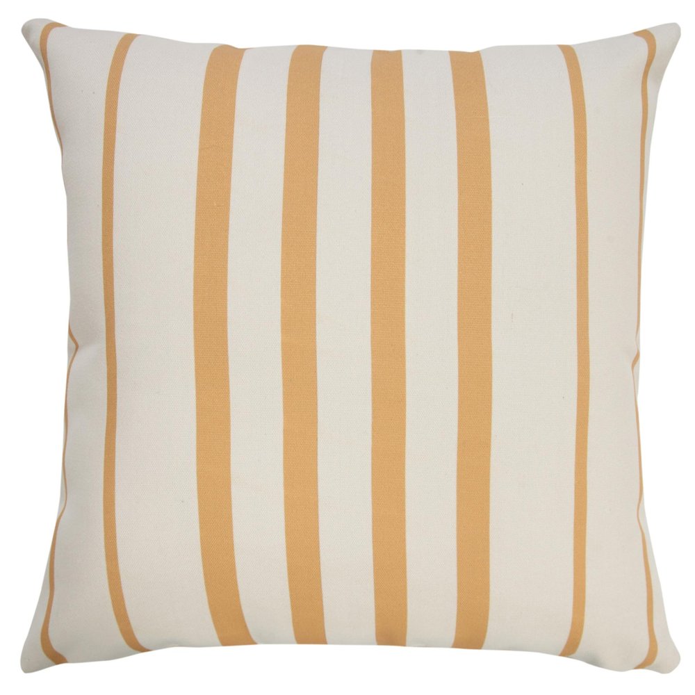 20" Yellow And White Striped Recycled Poly Linen Throw Pillow Cover