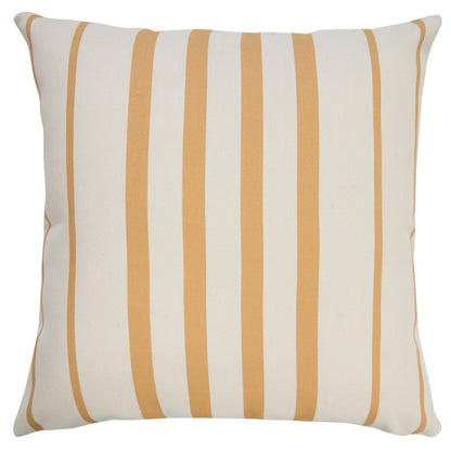 20" Yellow And White Striped Recycled Poly Linen Throw Pillow Cover