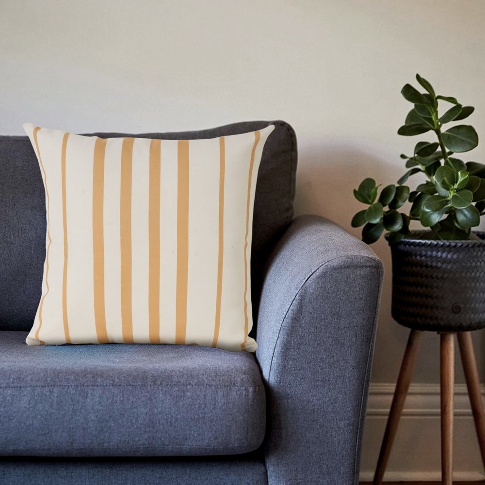 20" Yellow And White Striped Recycled Poly Linen Throw Pillow Cover