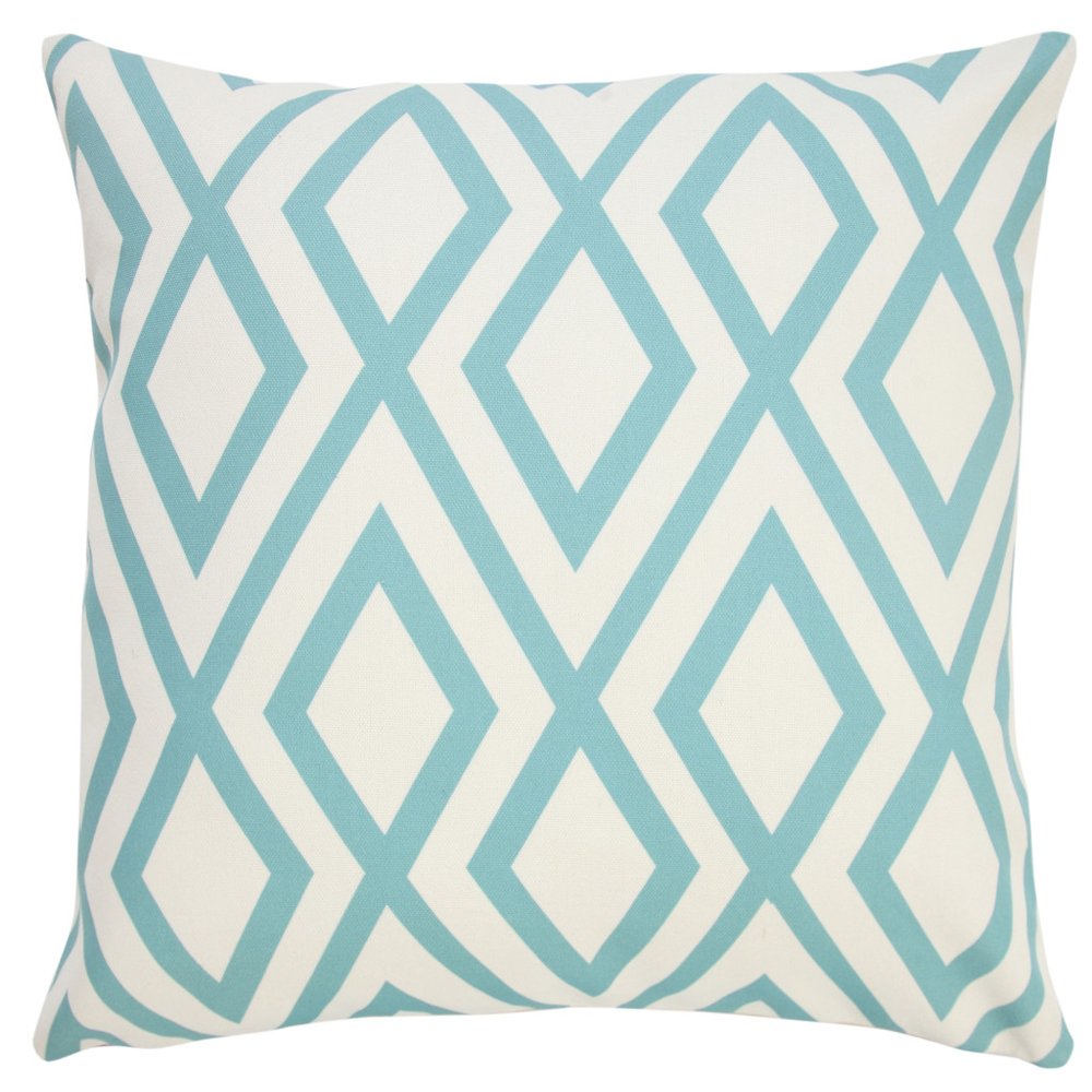 20" Aqua And Off White Geometric Recycled Poly Linen Throw Pillow Cover