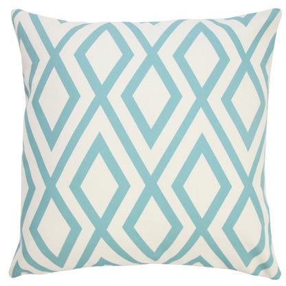20" Aqua And Off White Geometric Recycled Poly Linen Throw Pillow Cover