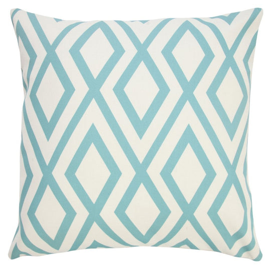 20" Aqua And Off White Geometric Recycled Poly Linen Throw Pillow Cover