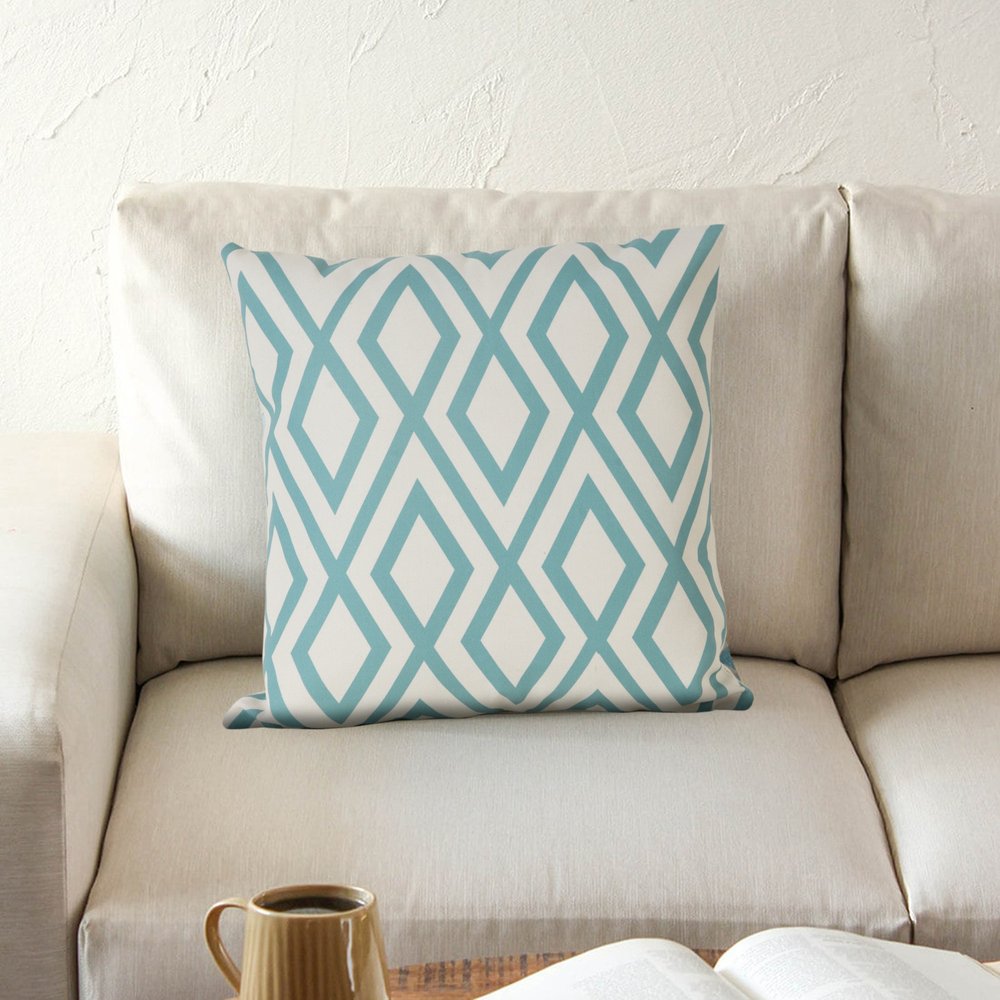 20" Blue And White Geometric Recycled Poly Linen Throw Pillow Cover