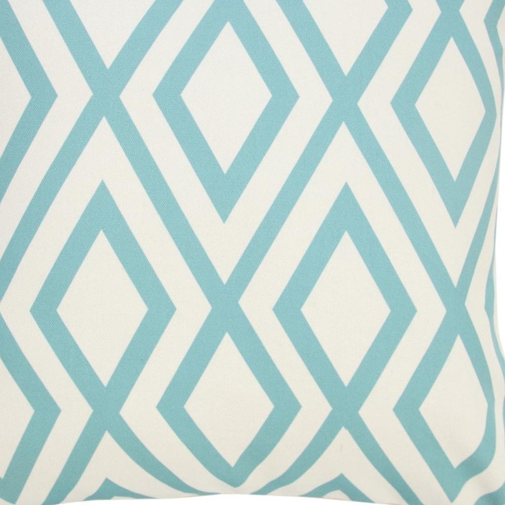 20" Aqua And Off White Geometric Recycled Poly Linen Throw Pillow Cover
