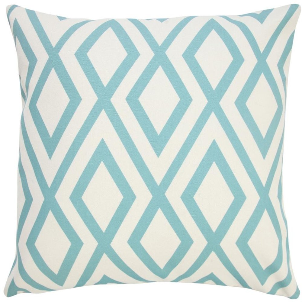 20" Aqua And Off White Geometric Recycled Poly Linen Throw Pillow Cover