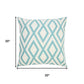 20" Aqua And Off White Geometric Recycled Poly Linen Throw Pillow Cover