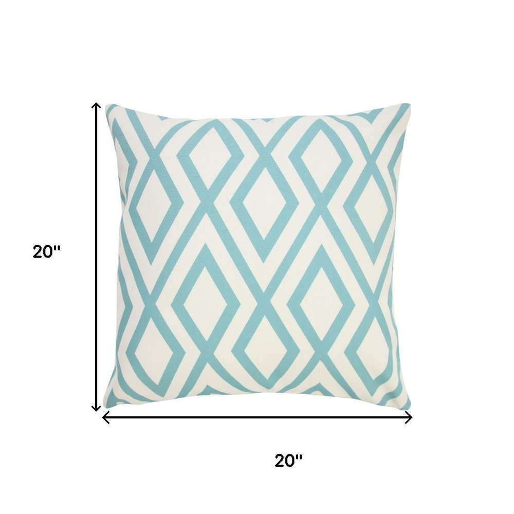 20" Aqua And Off White Geometric Recycled Poly Linen Throw Pillow Cover