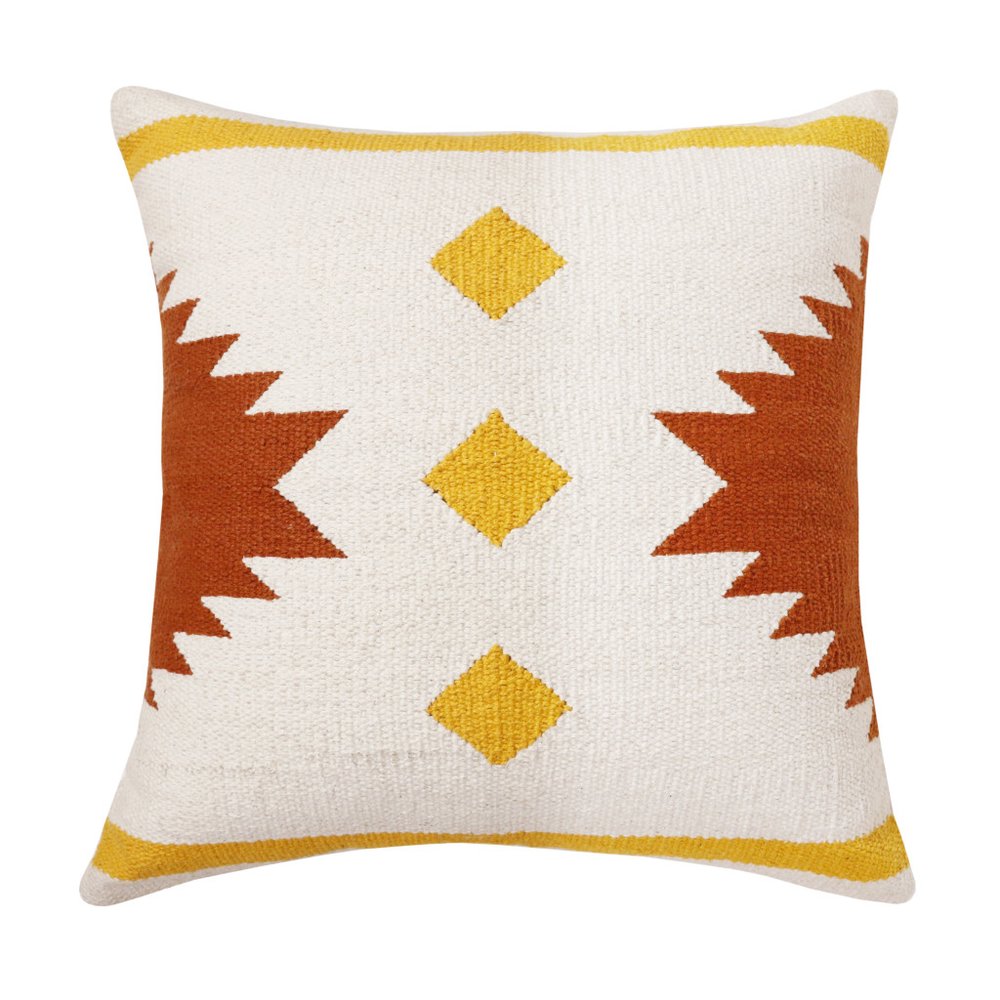 20" White Yellow And Red Southwestern Cotton Throw Pillow Cover