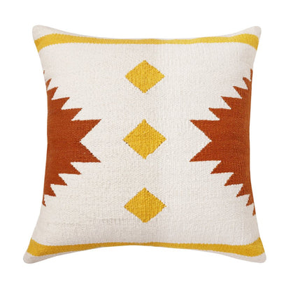 20" White Yellow And Red Southwestern Cotton Throw Pillow Cover