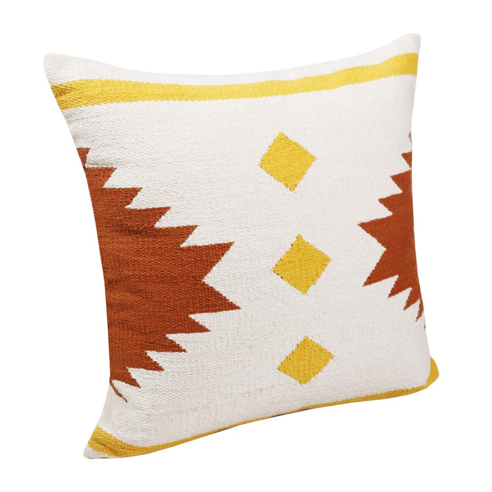 20" White And Yellow Striped Cotton Throw Pillow Cover