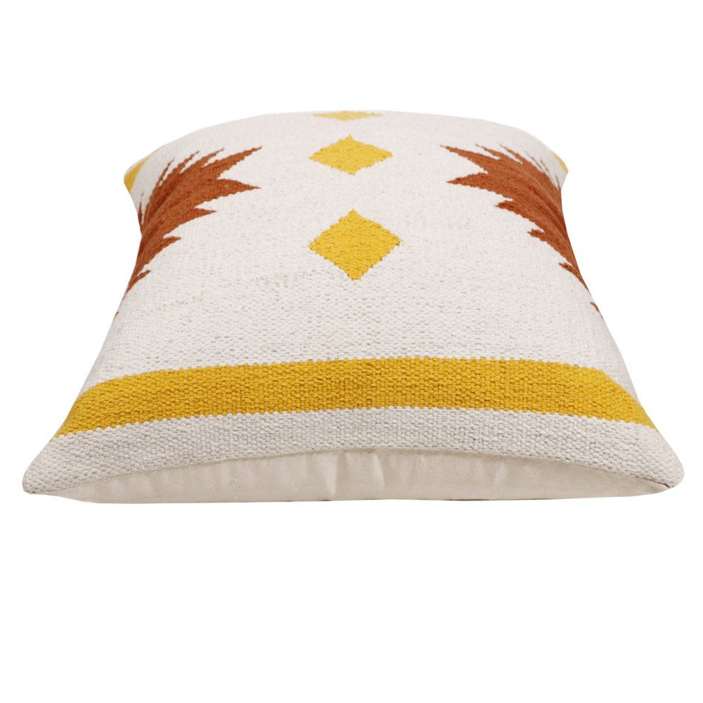 20" White And Yellow Striped Cotton Throw Pillow Cover