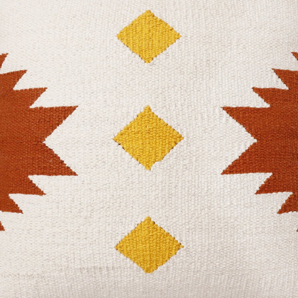 20" White Yellow And Red Southwestern Cotton Throw Pillow Cover
