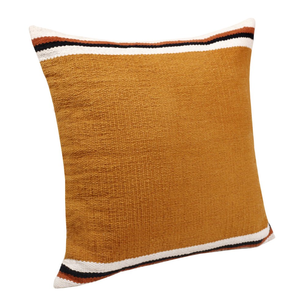 20" Orange White And Black Striped Cotton Throw Pillow Cover
