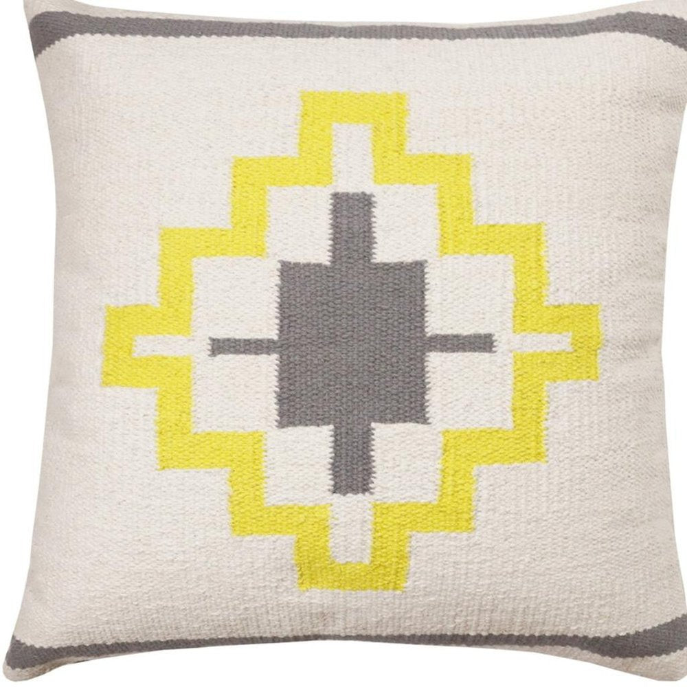 20" Gray White And Yellow Geometric Cotton Throw Pillow Cover