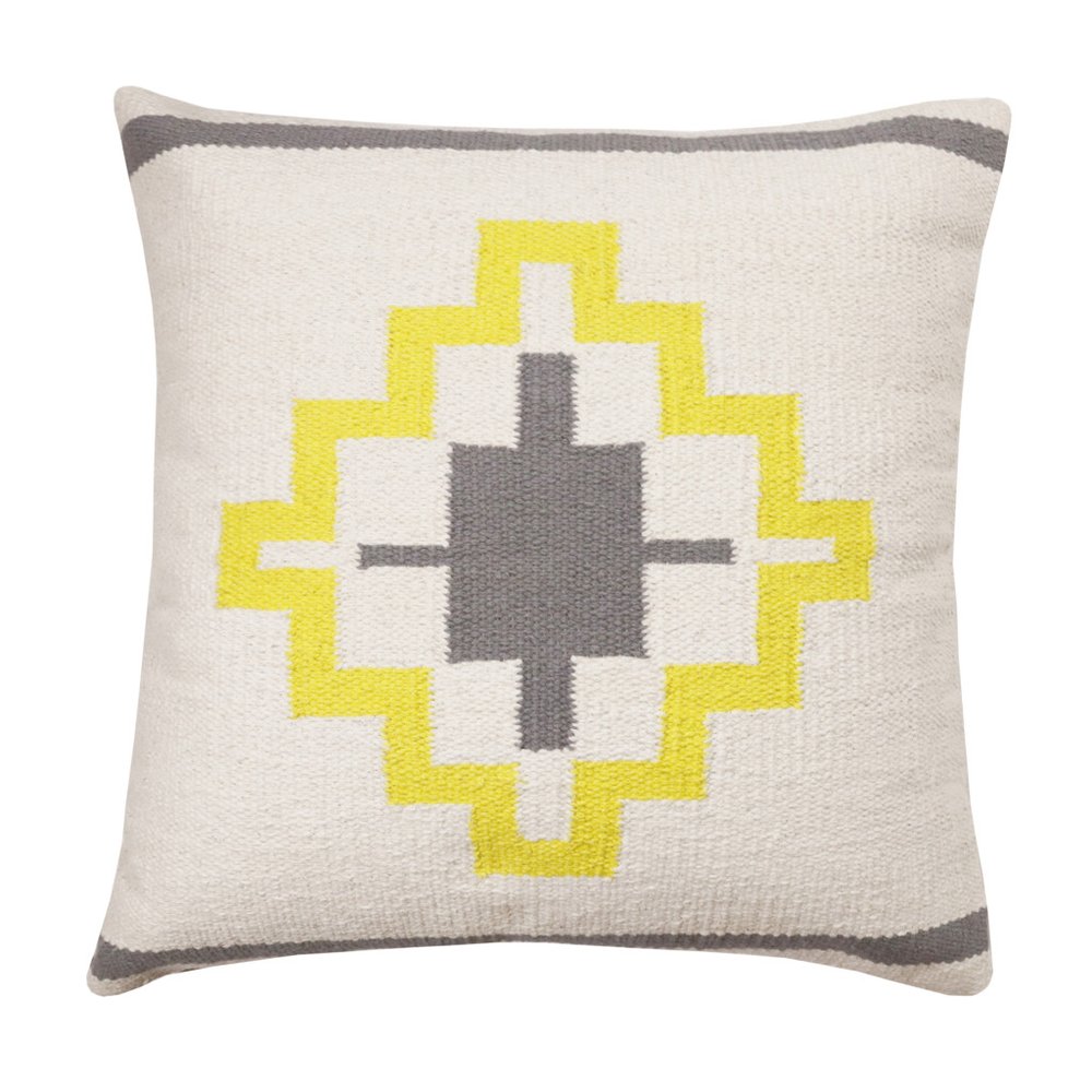 20" Gray White And Yellow Geometric Cotton Throw Pillow Cover